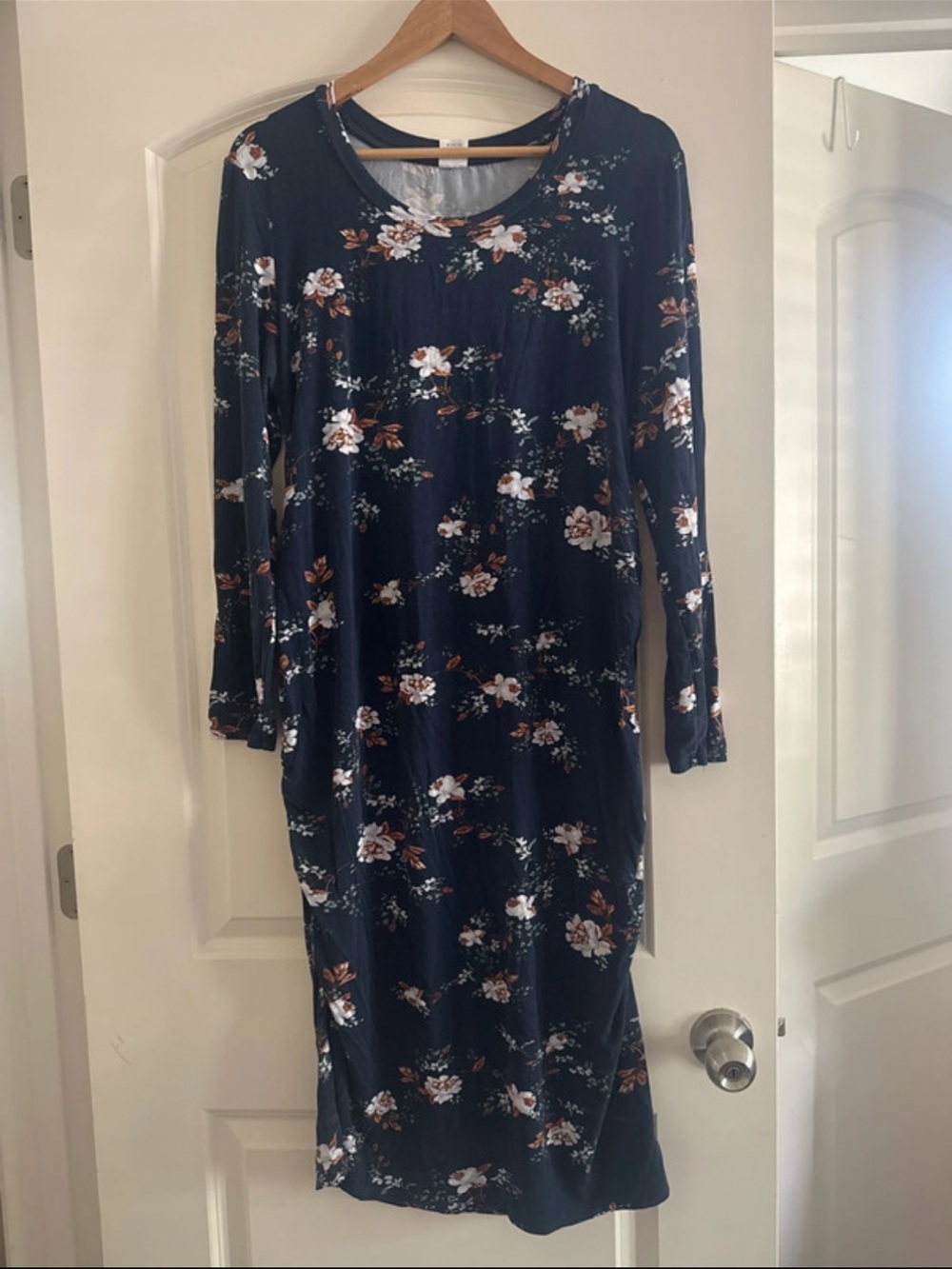Time and Tru Women's Maternity Navy Floral Long-Sleeve Dress